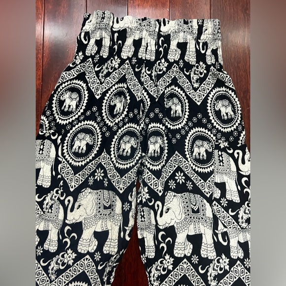 Boho Elephant Print Black and White Pants - Picture 5 of 5